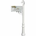 Lewiston Mailbox Post System with Fluted Base & Horsehead Finial & 3 Cast Plates White LMC-801-WHT